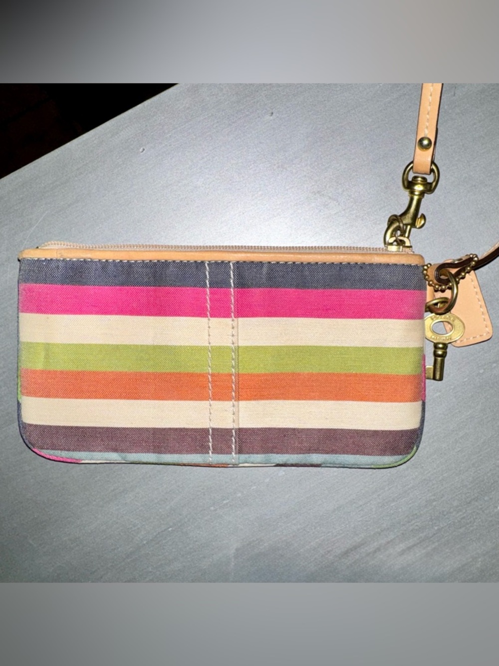 Coach Y2K Legacy Stripe Wristlet with Key Charm 8” x 4” - EUC - Picture 2 of 16